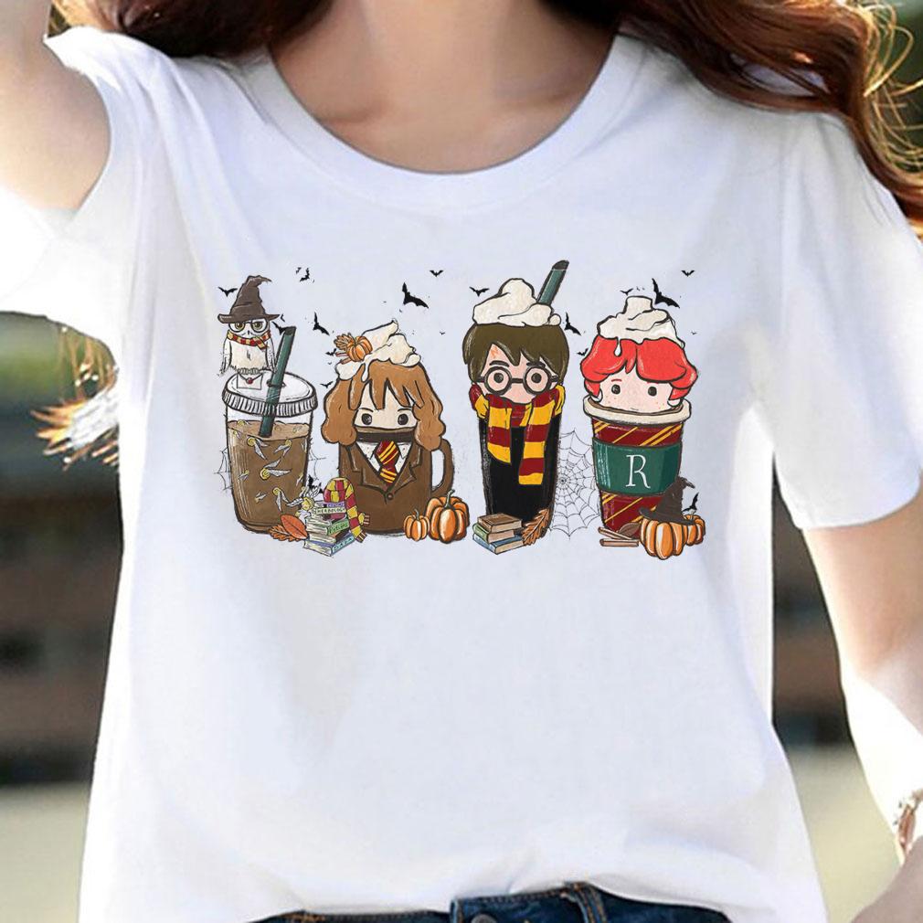 Pumpkin Harry Potter Characters Drink Coffee Halloween t-shirt woman shirt