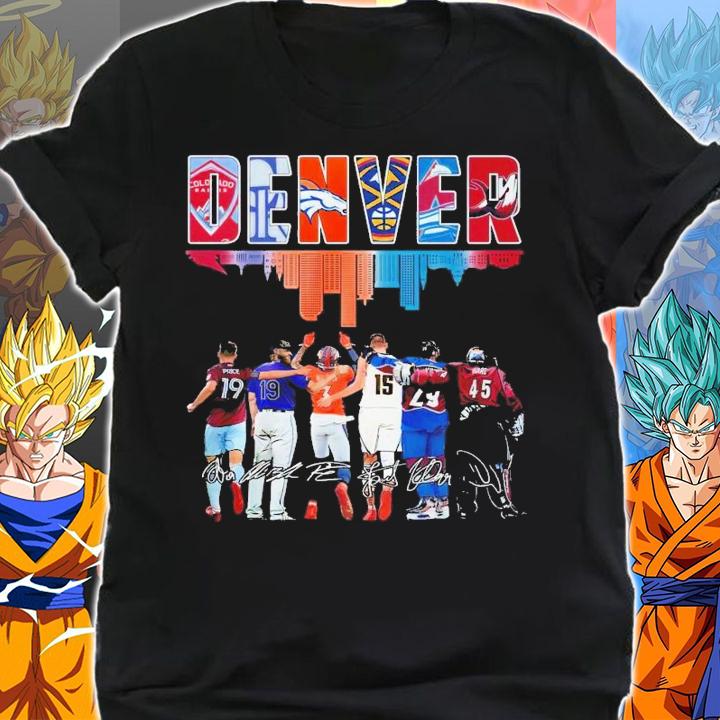 Denver sports teams skyline city players signatures t-shirt shirt