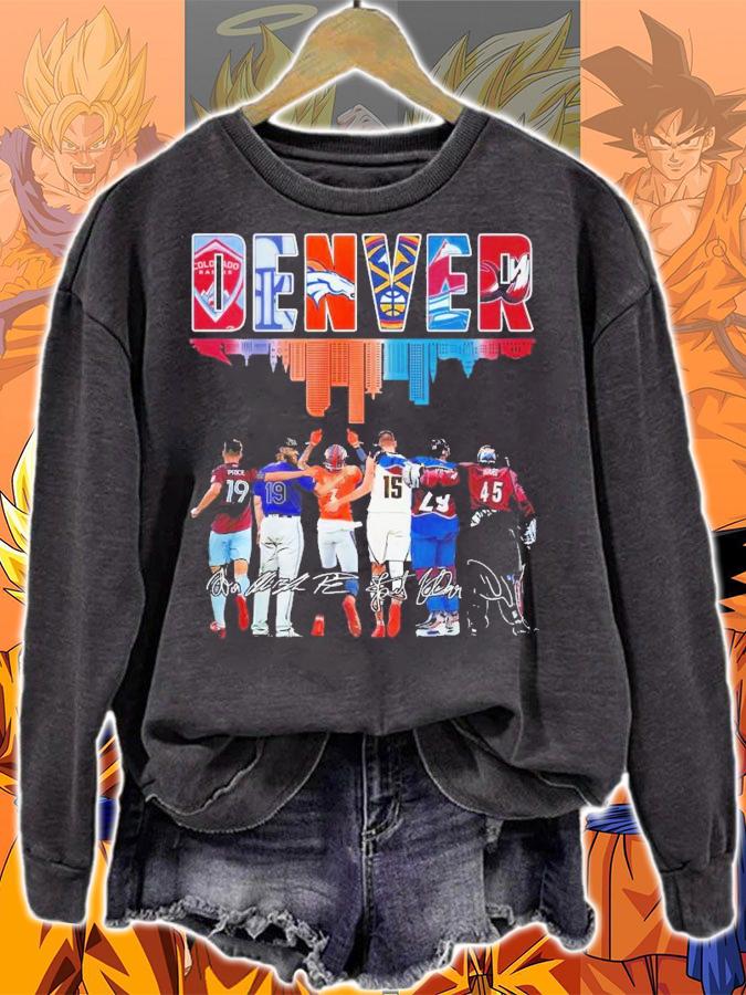 Denver sports teams skyline city players signatures t-shirt sweatshirt