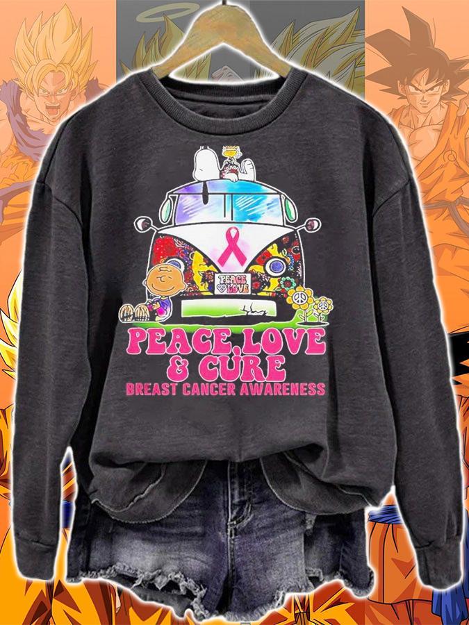 Peace Love And Cure Snoopy Breast Cancer Awareness Shirt t-shirt sweatshirt