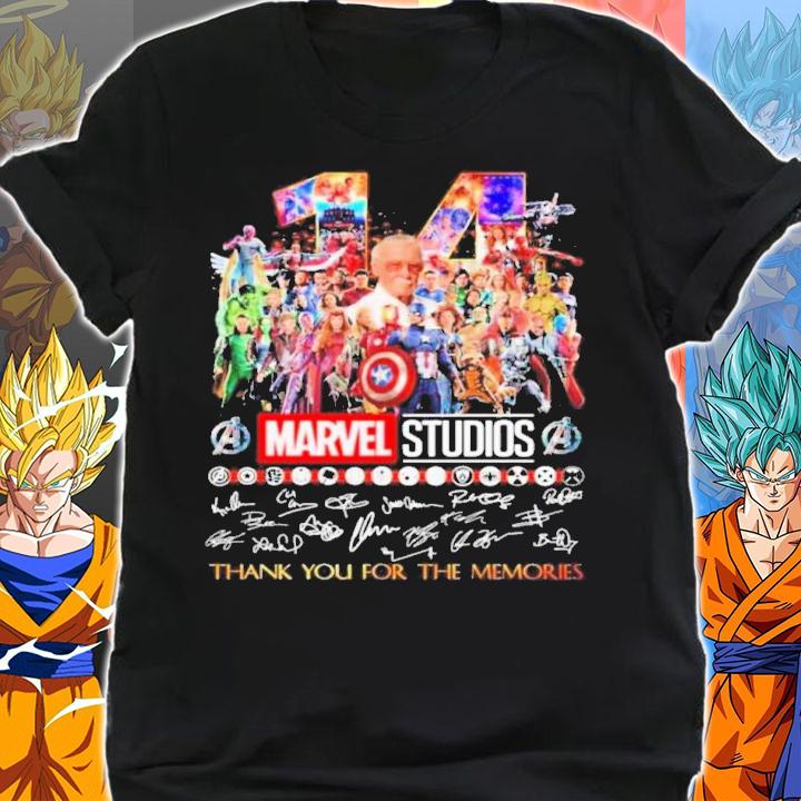 14 Years Anniversary Of Marvel Studios Characters Signatures Thank You For The Memories t-shirt shirt
