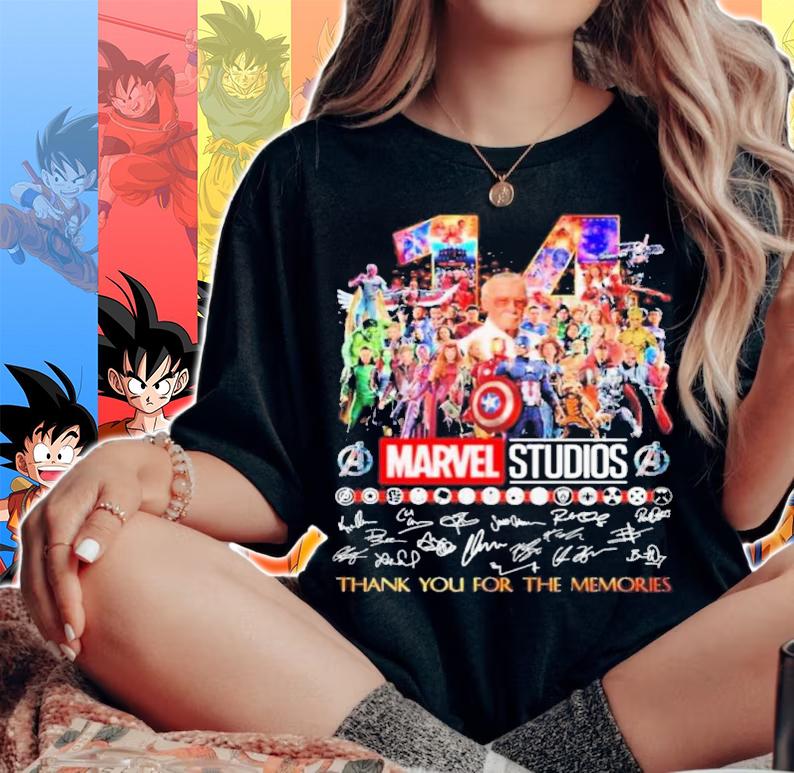 14 Years Anniversary Of Marvel Studios Characters Signatures Thank You For The Memories t-shirt woman shirt