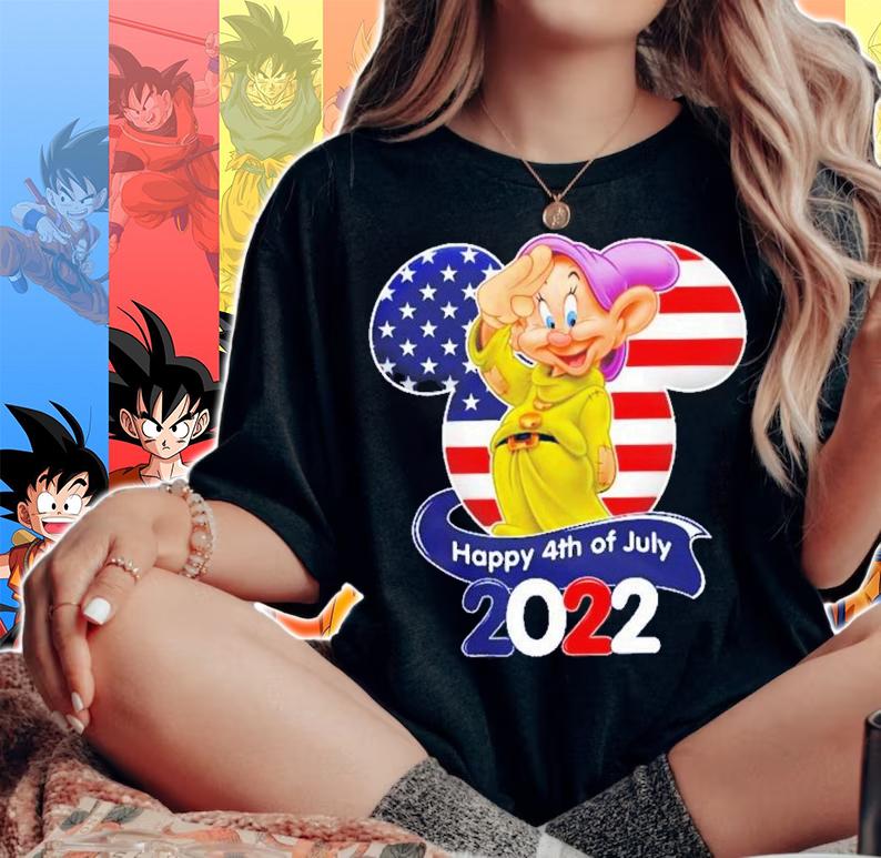 Dopey Dwarf Flag 4th Of July Colorful Disney Graphic Cartoon T-Shirt t-shirt woman shirt