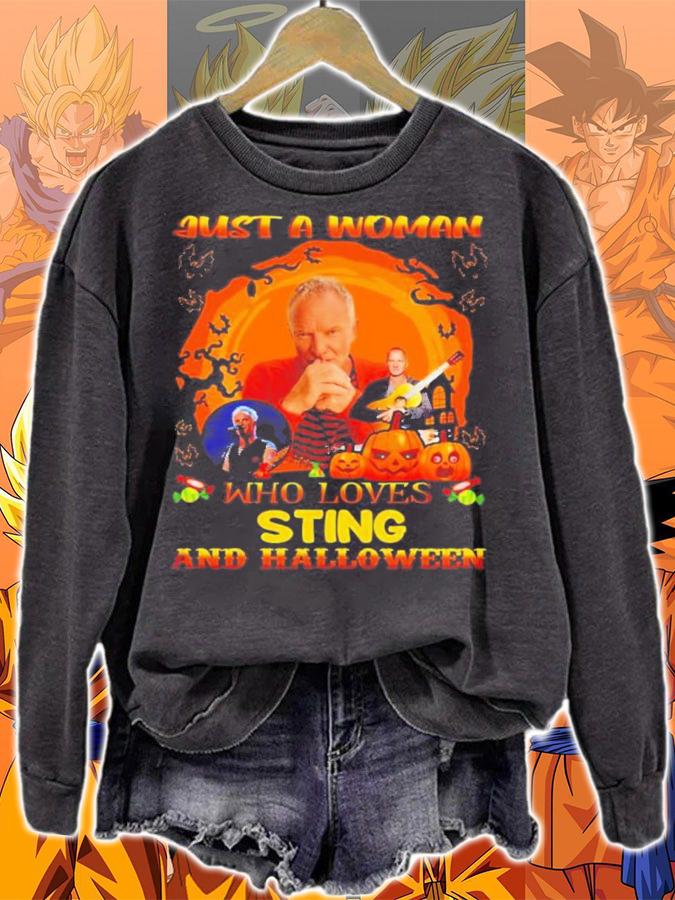 Just A Woman Who Loves Sting And Halloween Shirt t-shirt sweatshirt