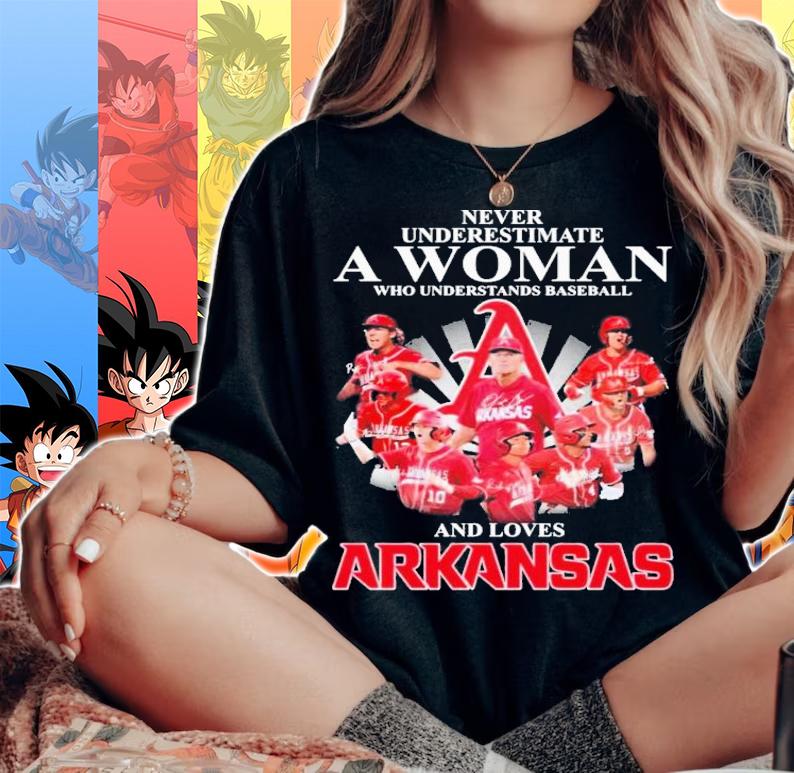 Never Underestimate A Woman Who Understands Baseball And Loves Arkansas Razorbacks t-shirt woman shirt