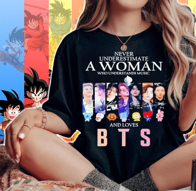 Never Underestimate A Woman Who Understands Music And Loves BTS Signatures Shirt t-shirt woman shirt