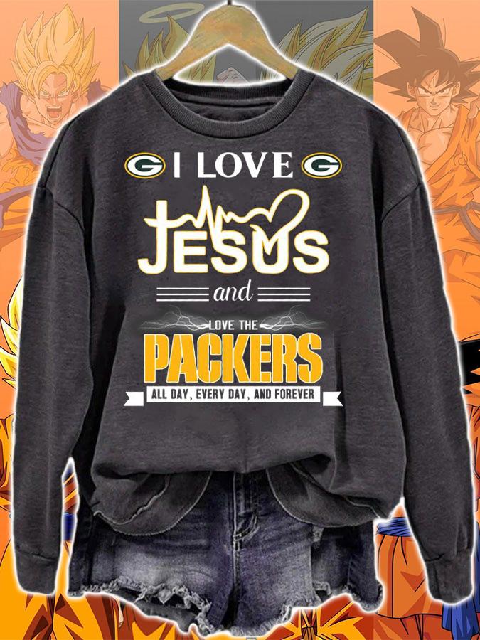 I Love Jesus And Love The Green Bay Packers all day everyday and forever t-shirt sweatshirt