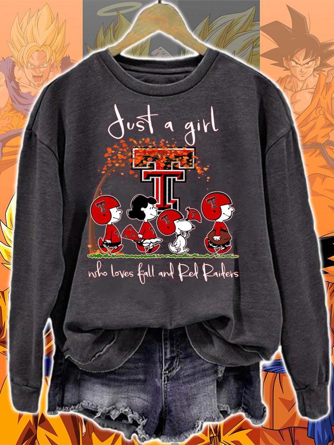 Texas Tech Red Raiders Peanuts Snoopy Just A Girl Who Love Fall And Red Raiders t-shirt sweatshirt