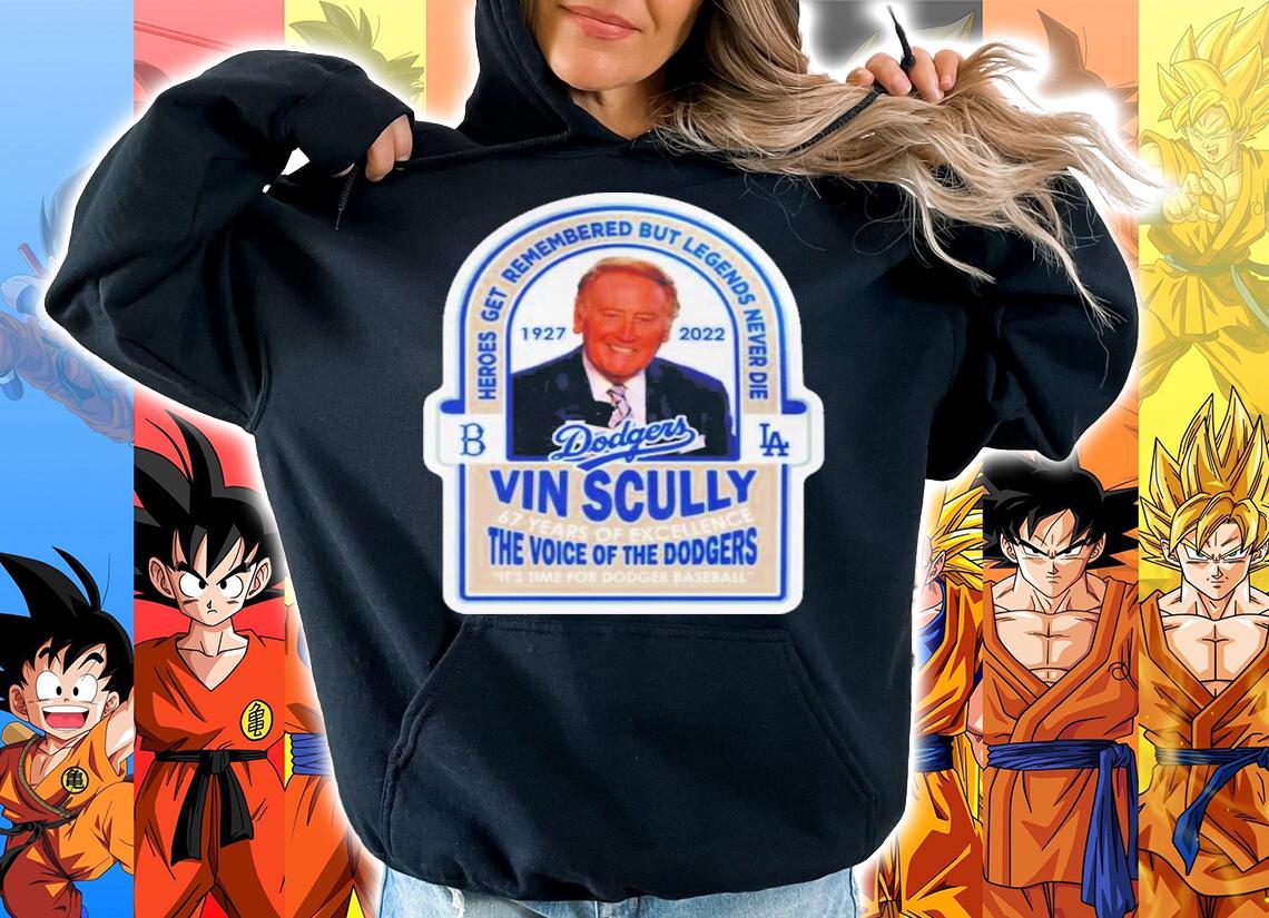 Vin Scully 1927-2022 67 Years Of Excellence The Voice Of The Dodgers It's Time For Dodger Baseball T-Shirt t-shirt hoodie