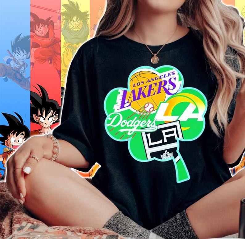 St Patrick's Day Los Angeles Rams Los Angeles Lakers Los Angeles Dodgers Shirt t-shirt woman shirt