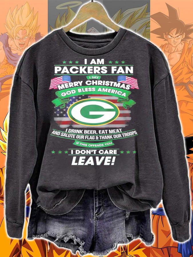 I Am Packers Fan Merry Christmas God Bless America I Drink Beer Eat Meat And Salute Our Flag And Thank Our Troops Shirt t-shirt sweatshirt