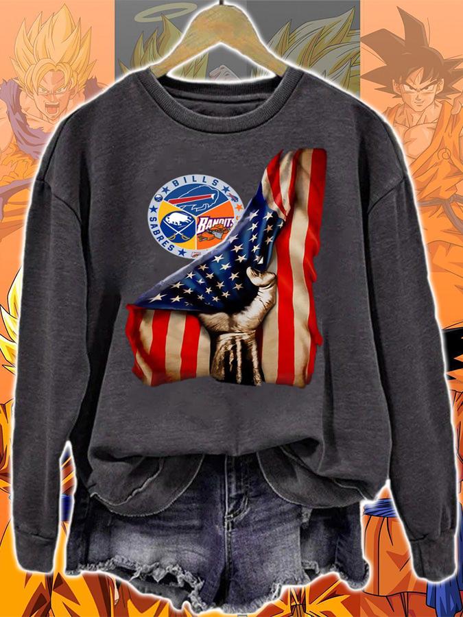Buffalo Sports Team Buffalo Sabres Bills Bandits American Flag USA Hand t-shirt sweatshirt