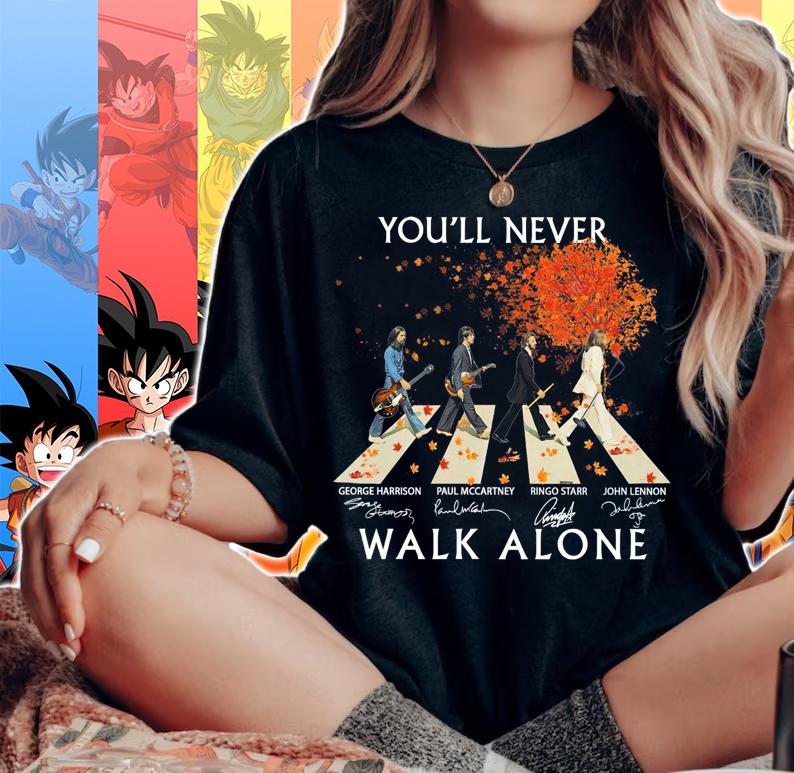 The Beatles Band You'll Never Walk Alone Signatures Abbey Road t-shirt woman shirt