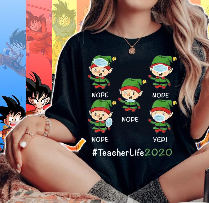 Funny Christmas Teacher life 2020 Elf wearing Mask T-Shirt t-shirt woman shirt