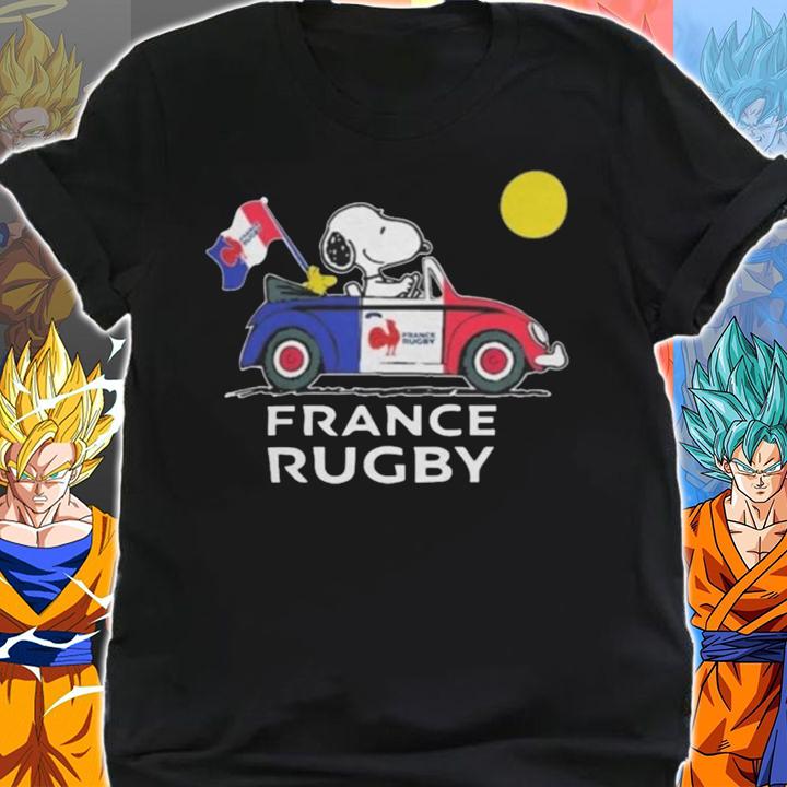 Snoopy And Woodstock Driving Car France Rugby Flag t-shirt shirt