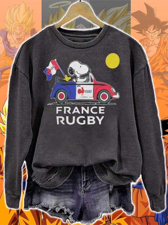Snoopy And Woodstock Driving Car France Rugby Flag t-shirt sweatshirt
