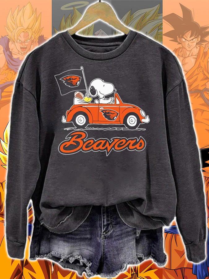 Snoopy And Woodstock Driving Car Oregon State Beavers Flag t-shirt sweatshirt