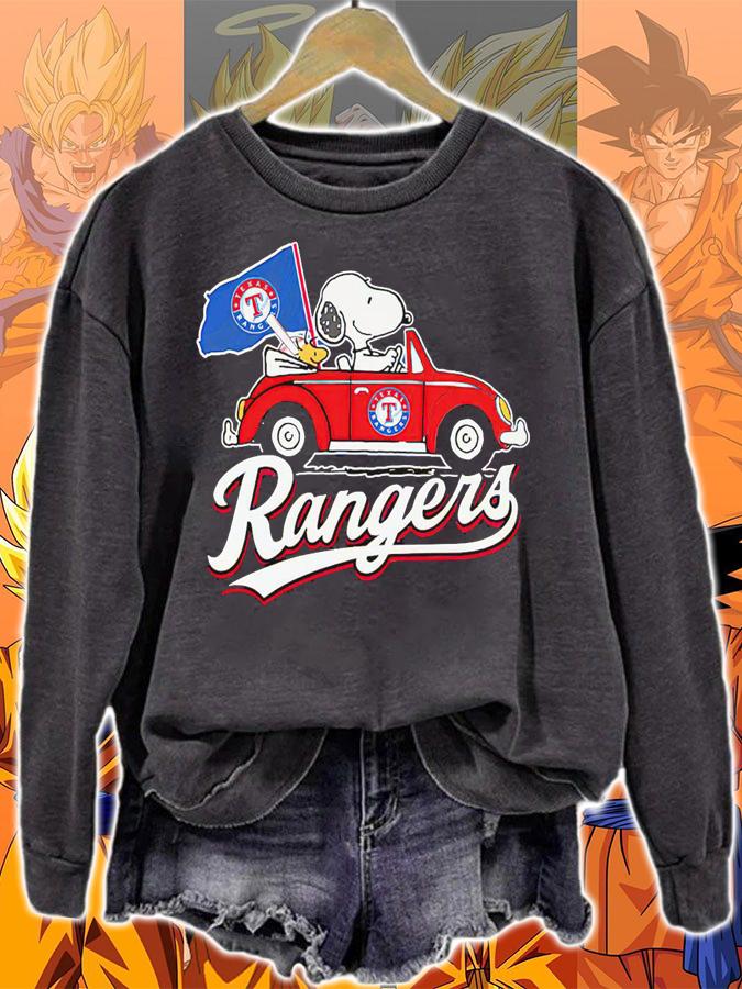 Snoopy And Woodstock Driving Car Texas Rangers Flag t-shirt sweatshirt