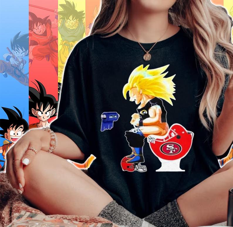 Son Goku Los Angeles Rams On Toilet Tampa Bay Buccaneers San Francisco 49ers t-shirt woman shirt