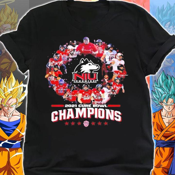 Northern Illinois Huskies football 2021 Cure Bowl Champions Signatures t-shirt shirt