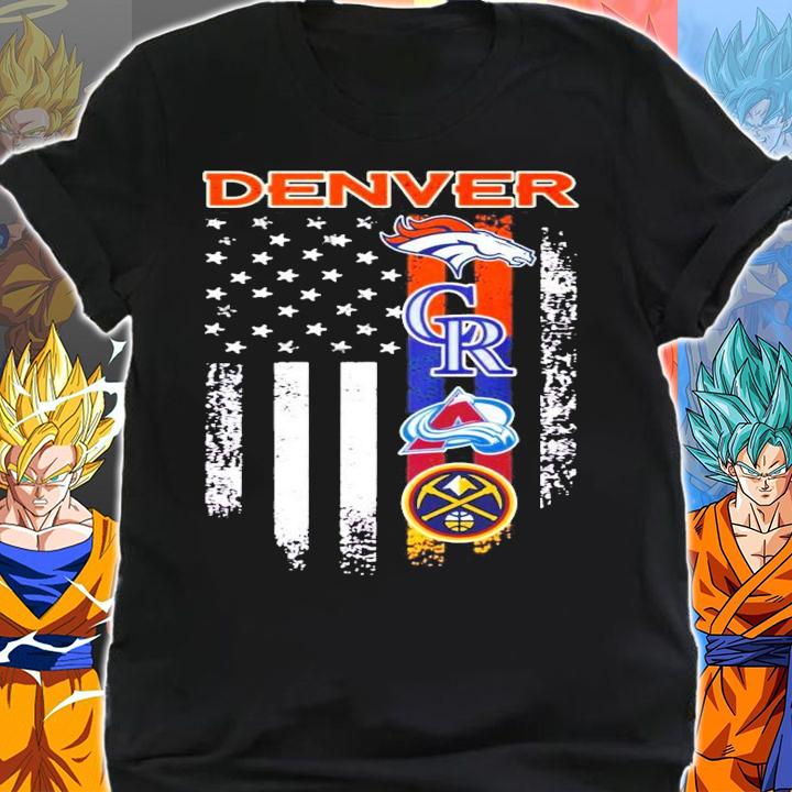 Denver Broncos Colorado Rockies Colorado Avalanche Nuggets Logo USA Flag t-shirt shirt