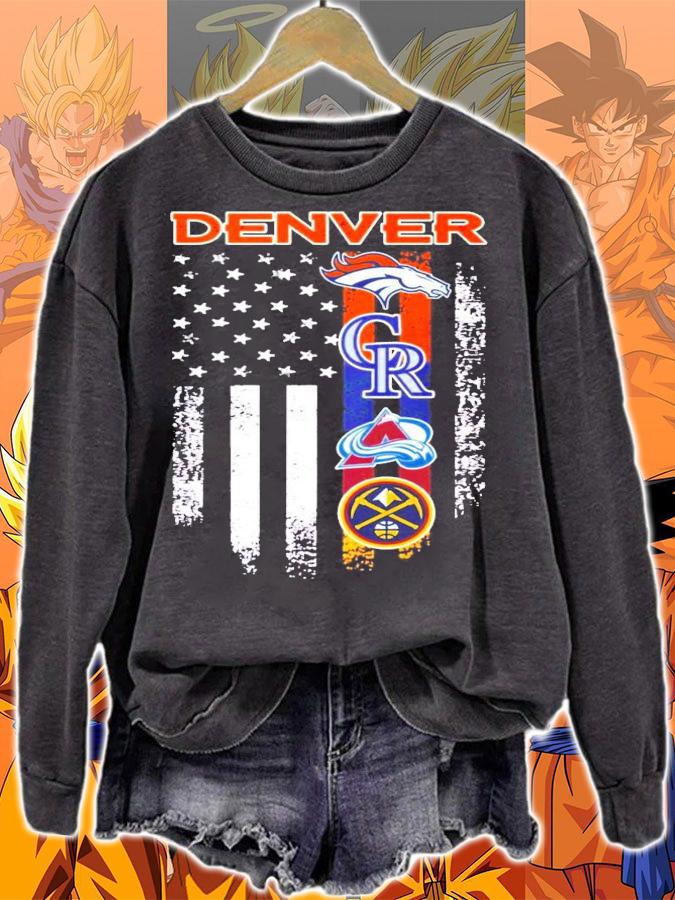 Denver Broncos Colorado Rockies Colorado Avalanche Nuggets Logo USA Flag t-shirt sweatshirt