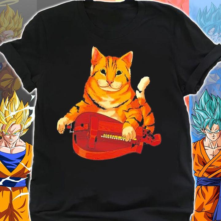 Funny Cat Playing Hurdy Gurdy Gift Cool Kitten Musician T-Shirt shirt
