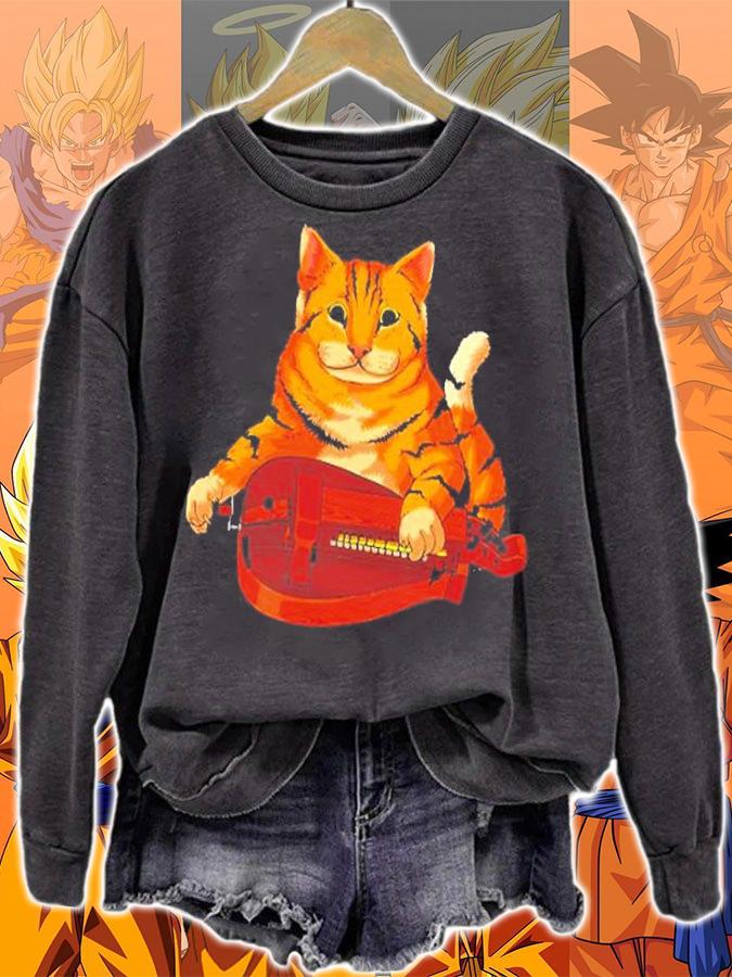 Funny Cat Playing Hurdy Gurdy Gift Cool Kitten Musician T-Shirt sweatshirt