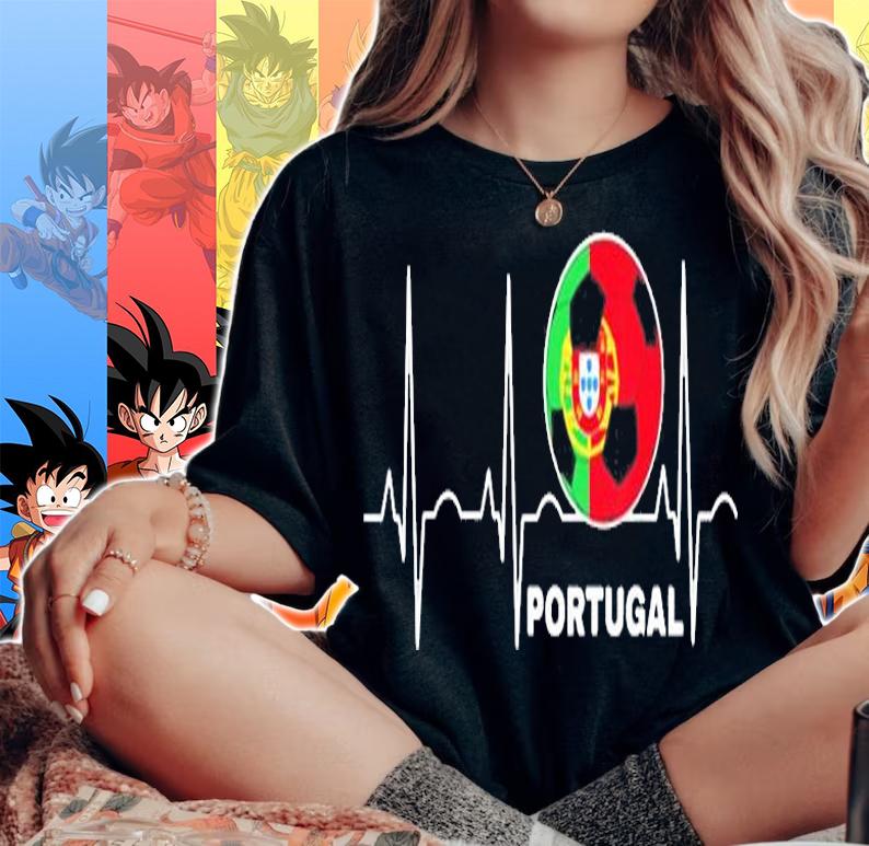 Portugal Soccer Heartbeat Jersey Flag Portuguese Football T-Shirt woman shirt