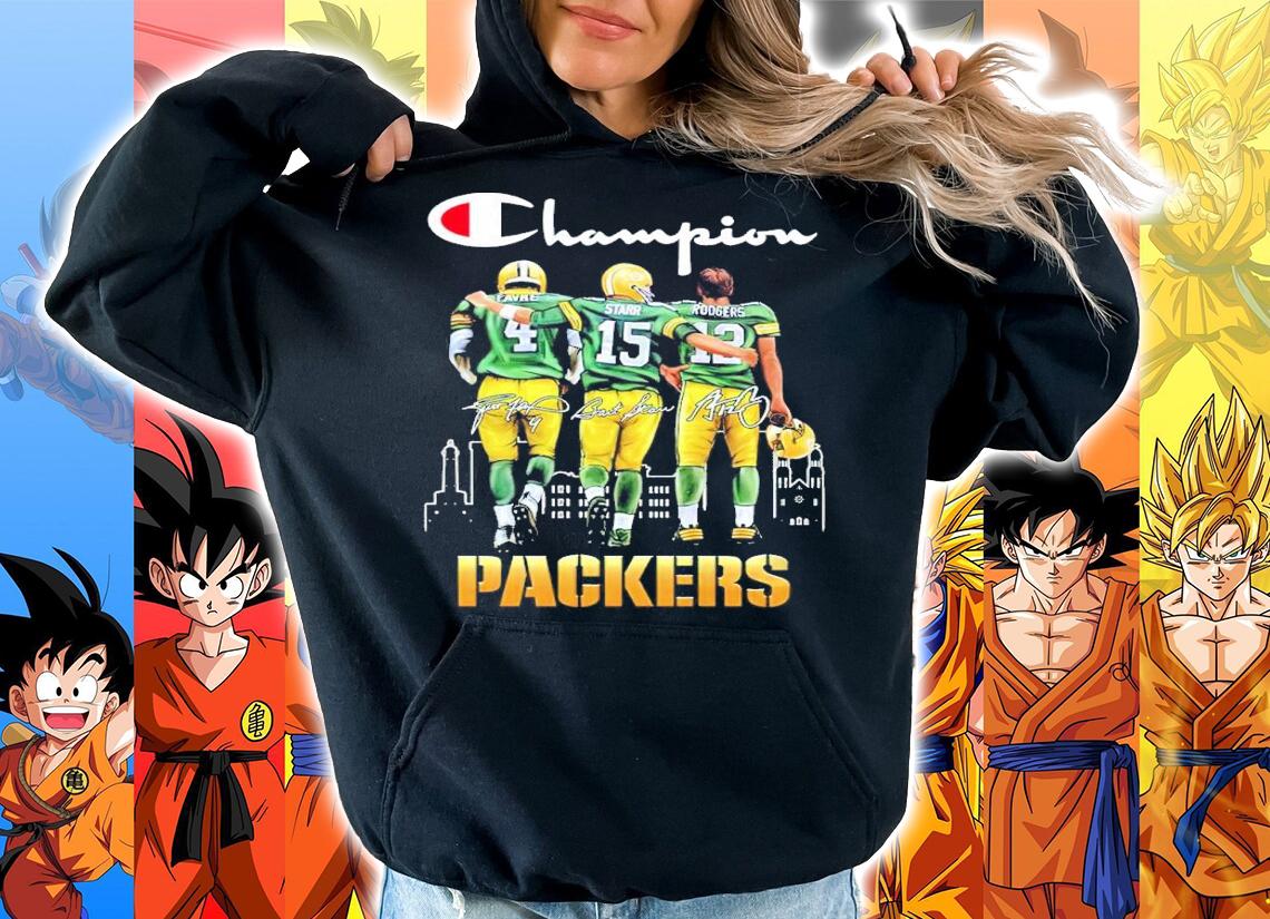 Champion Brett Favre Bart Starr And Aaron Rodgers Green Bay Packer Signatures Shirt hoodie