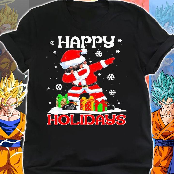Dabbing Black Happy Holidays African American Santa Claus PNG T-Shirt shirt