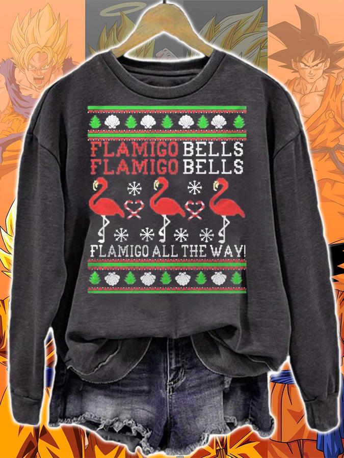 Flamingo Bells All The Way Ugly Christmas Funny Holiday Shirt sweatshirt