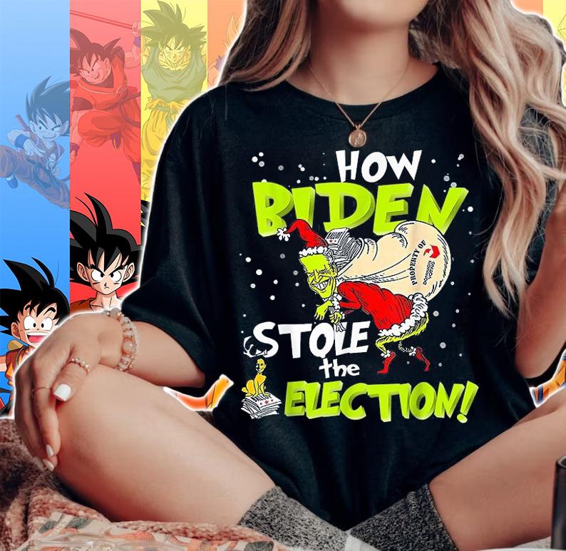 Funny AntiBiden How Biden Stole The Election Christmas T-Shirt woman shirt