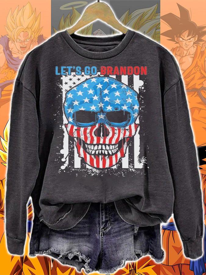 Let's Go Brandon Skull American Flag Red Blue T-Shirt sweatshirt