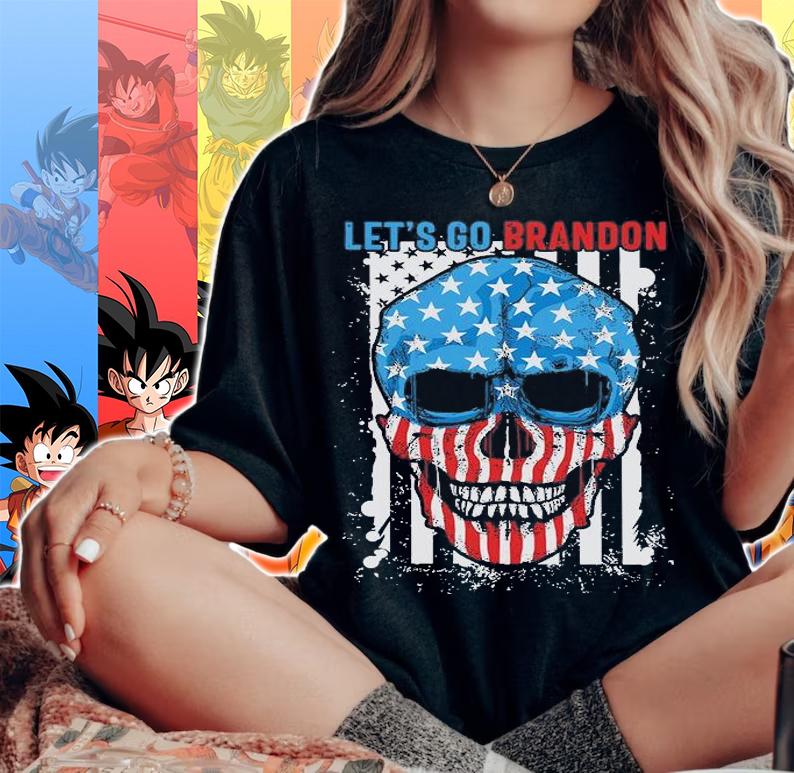 Let's Go Brandon Skull American Flag Red Blue T-Shirt woman shirt
