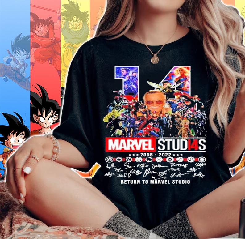 Marvel Studi4s 2008-2022 signatures return to Marvel studio shirt woman shirt