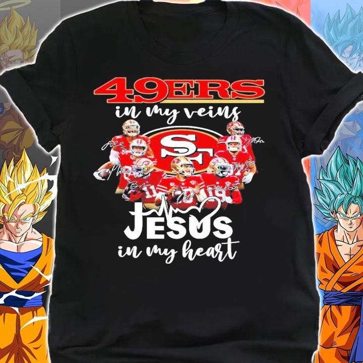 Official San Francisco 49ers In My Veins Jesus In My Heart Signatures Shirt shirt