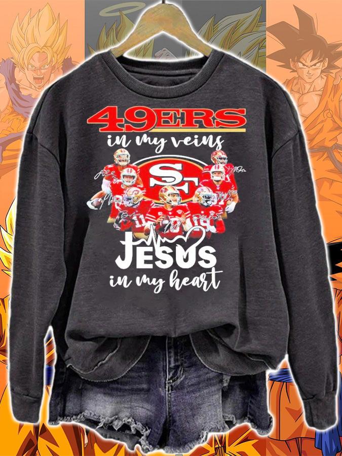 Official San Francisco 49ers In My Veins Jesus In My Heart Signatures Shirt sweatshirt