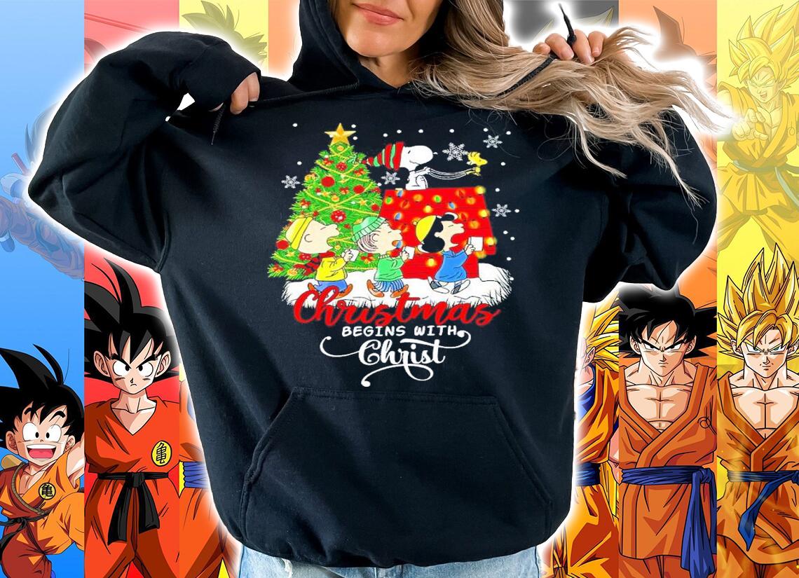 Snoopy Charlie Brown Woodstock Christmas Begins With Christ Shirt hoodie