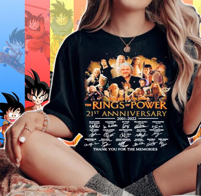 The Lord Of The Rings The Rings Of Power 21st Anniversary 2001-2022 Signatures Thank You For The Memories Shirt woman shirt