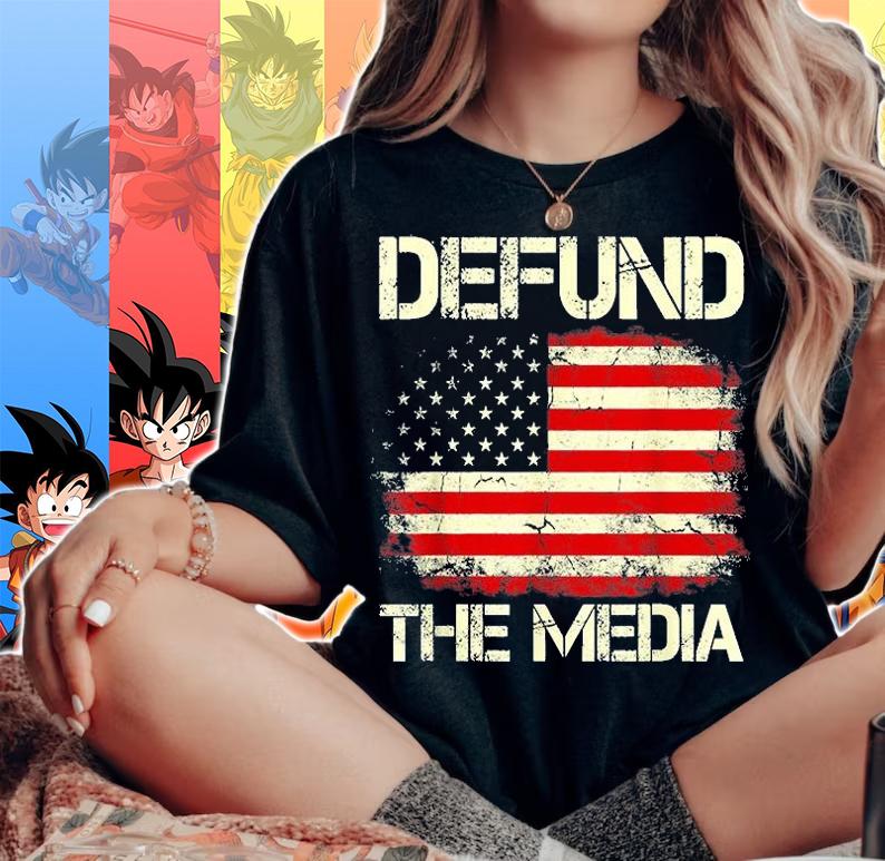 Vintage American Flag Defund The Media T-Shirt woman shirt