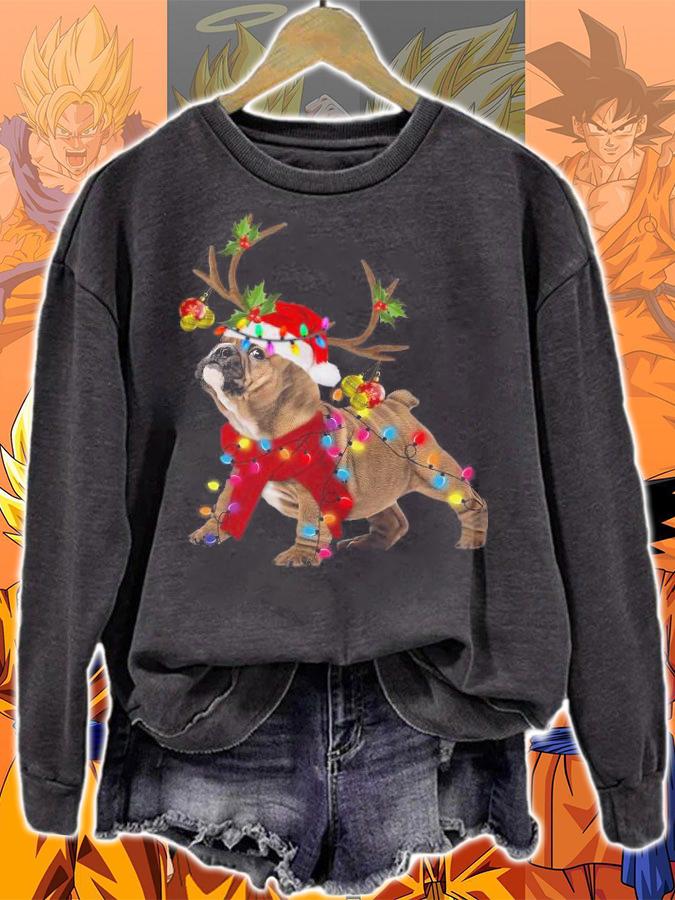Bulldog Dog Light Christmas Sweater t-shirt sweatshirt