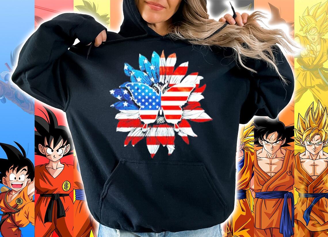 Butterfly Sunflower USA flag shirt hoodie