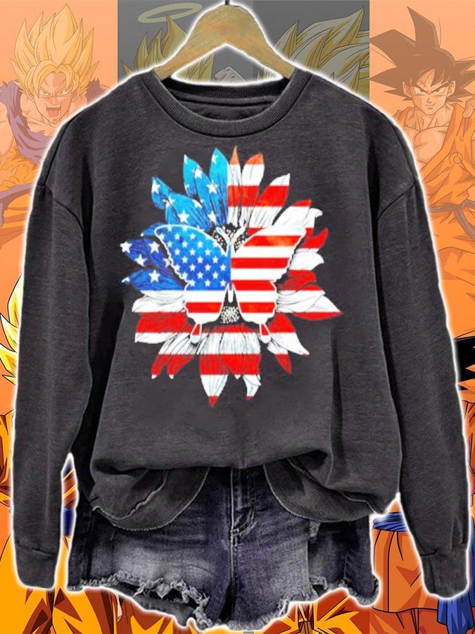 Butterfly Sunflower USA flag shirt sweatshirt