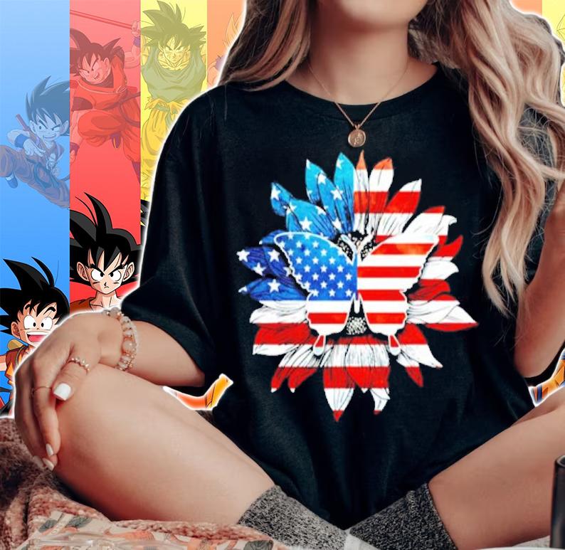 Butterfly Sunflower USA flag shirt woman shirt