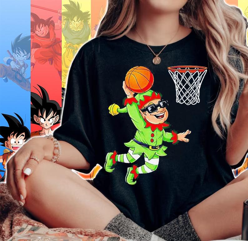 Christmas Elf dunking a Basketball Boys Xmas T-shirt woman shirt