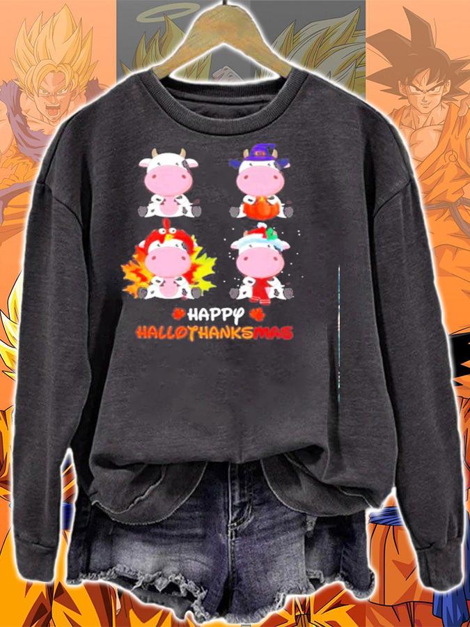 Cow chibi Happy Hallothanksmas shirt sweatshirt