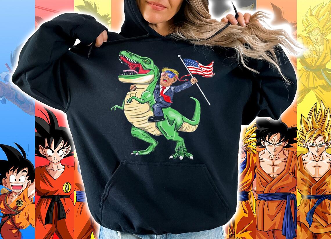 Donald Trump Riding A Dinosaur With American Flag T-Shirt hoodie