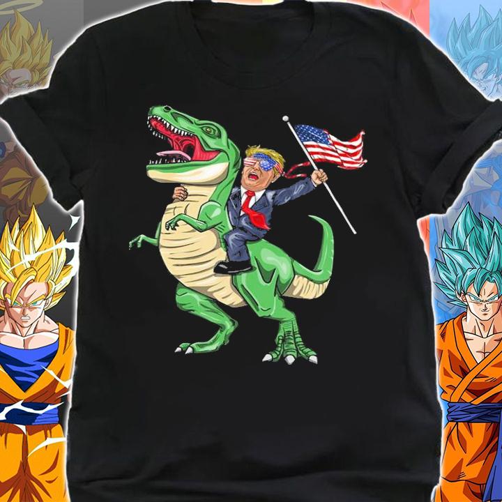 Donald Trump Riding A Dinosaur With American Flag T-Shirt shirt