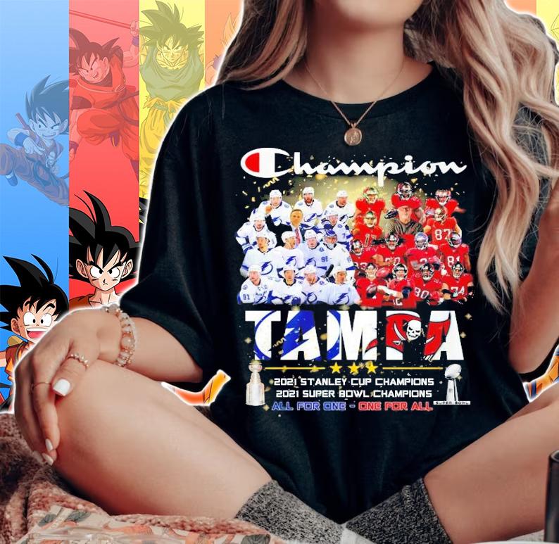 Champion Tampa 2021 Stanley Cup Finals Super Bowl LIV Champions all for one one for all shirt woman shirt